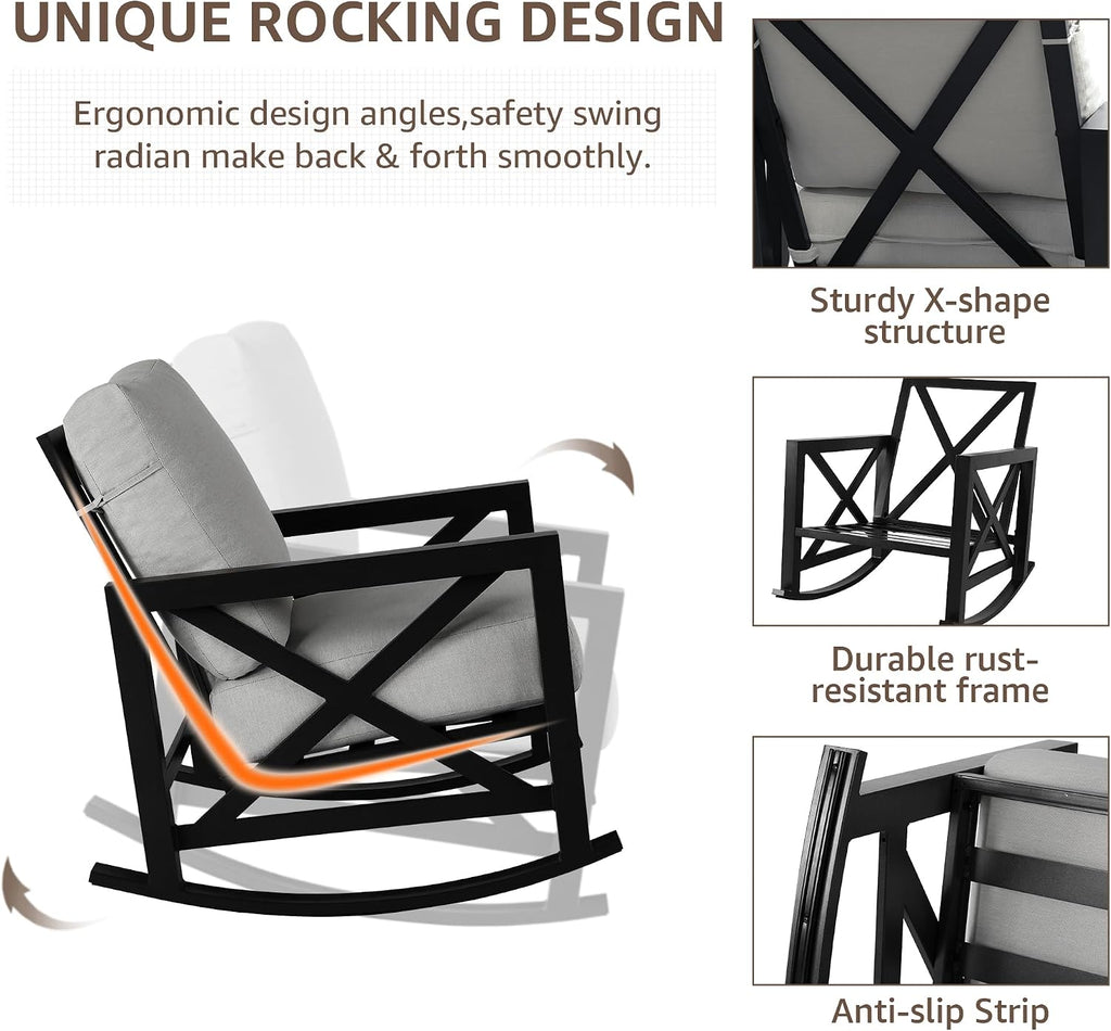 NATURAL EXPRESSIONS 3 Piece Patio Rocking Bistro Set, 6.5'' Thick Cushions
