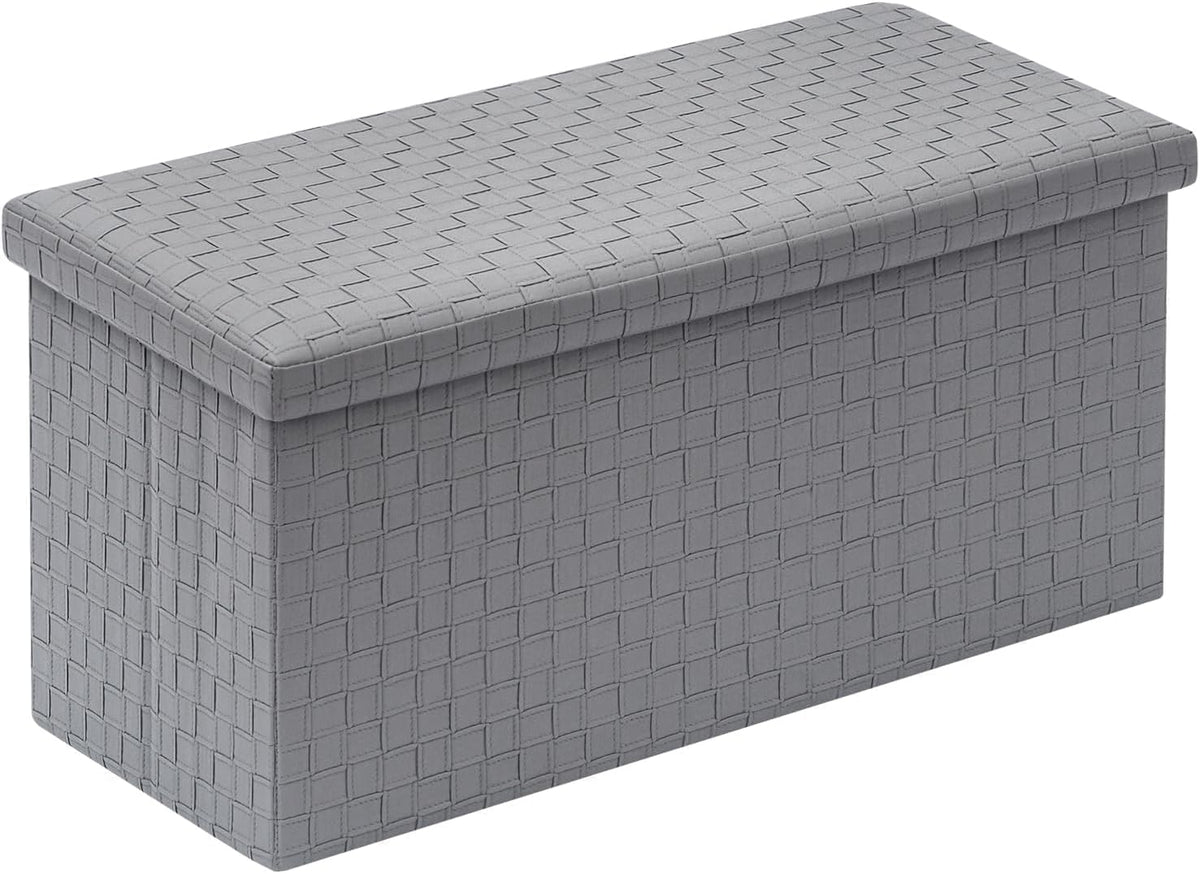 B FSOBEIIALEO Folding Storage Ottoman Bench, 30" Faux Leather Ottomans,Grey