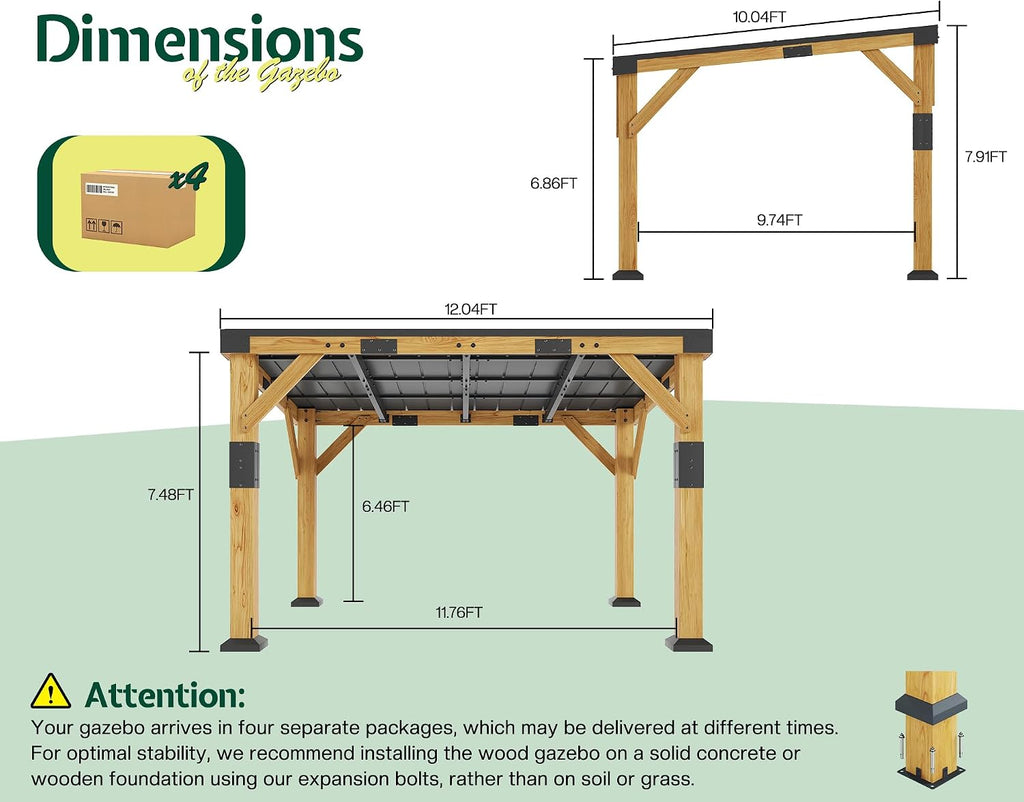 Jocisland 10' x 12' Cedar Wood Gazebo with Sloped Galvanized Steel Roof