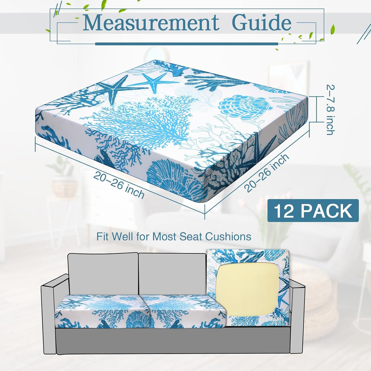 Newwiee 12 Pc Patio Stretch Cushion Covers,Light Blue,Ocean