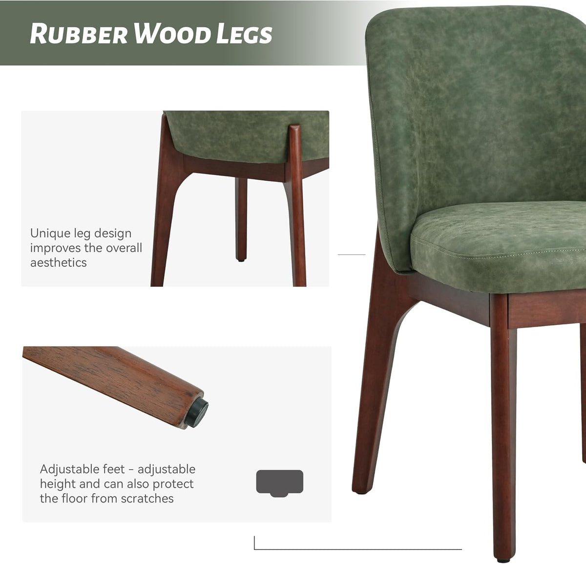 VKNOW Dining Chairs Set of 6, Faux Leather Wooden Kitchen Chairs, Green