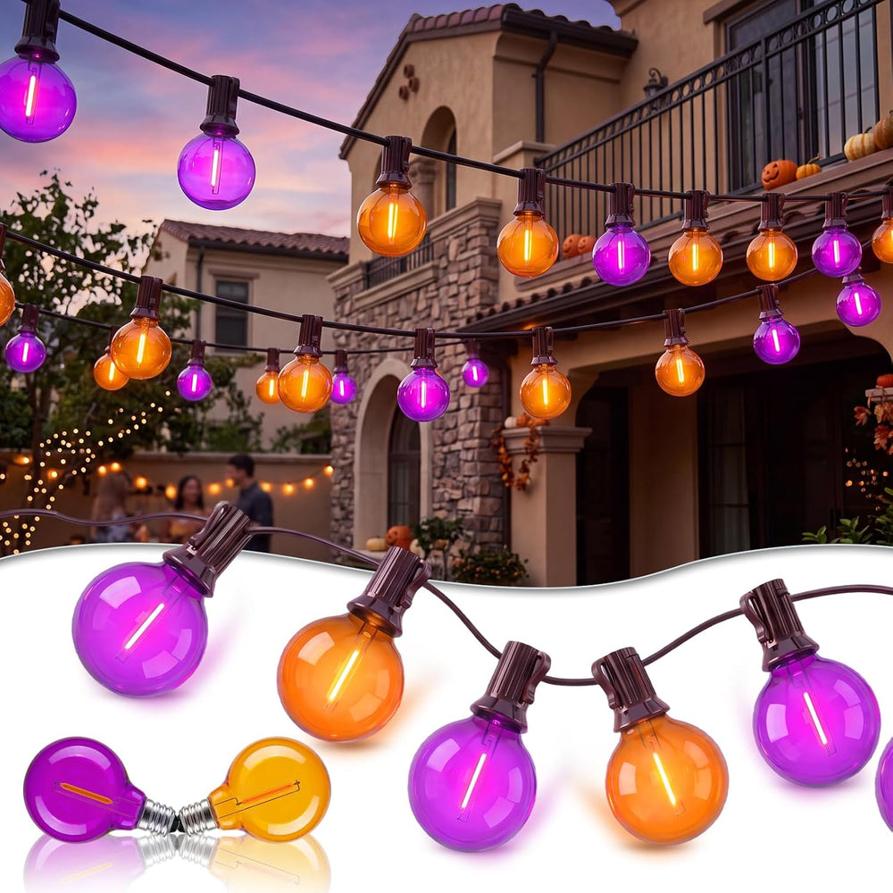 50FT Halloween String Lights Outdoor, G40 Orange and Purple LED Globe Patio L...