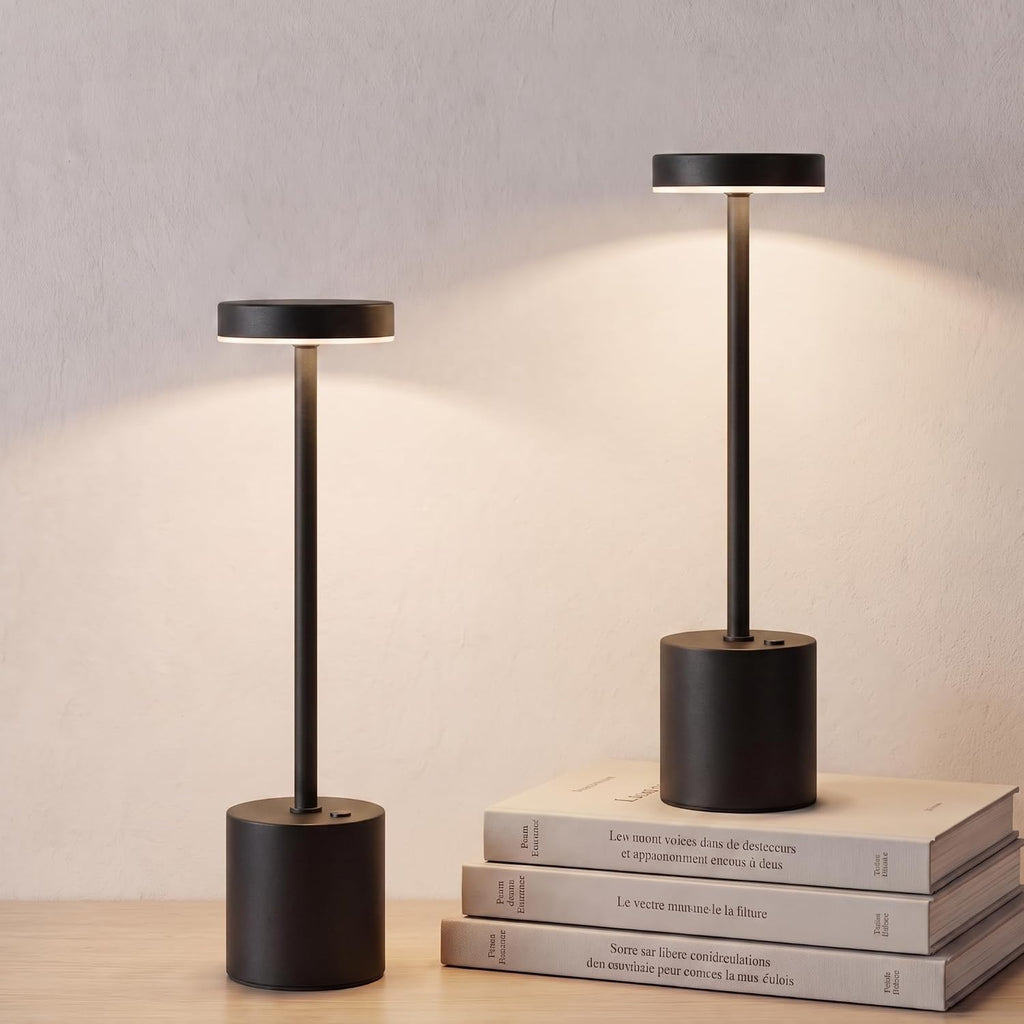 cordless table lamp set of 2, black rechargeable shown in use
