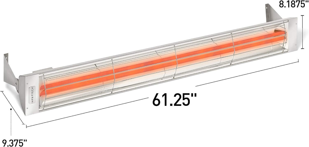 Infratech WD-6024 BL Stainless Steel Fixture Dual Element Electric Patio Heater 61.25" Long, 6000 Watt, 240 Volts, Black Finish