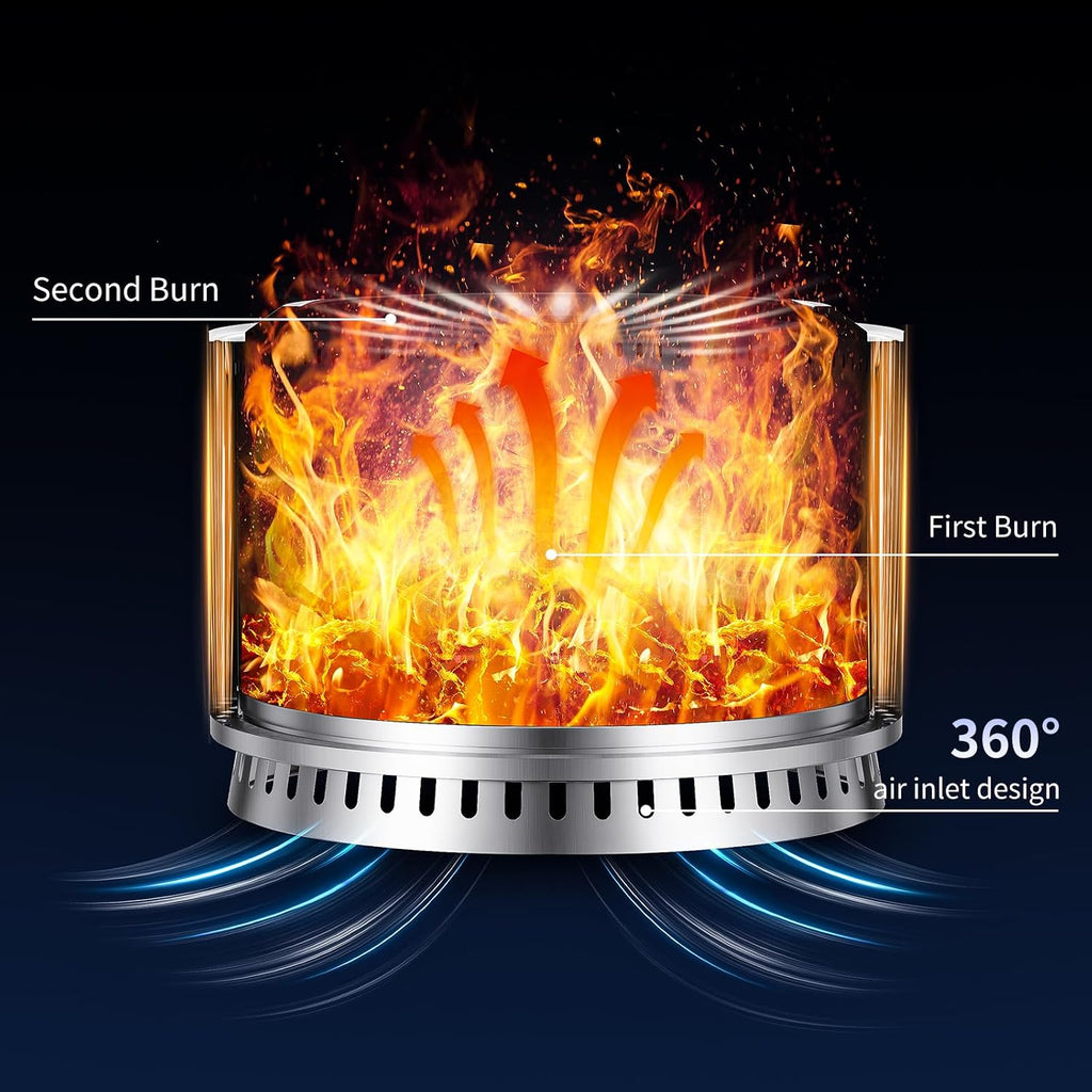 27 inch smokeless fire pit with waterproof cover, side view