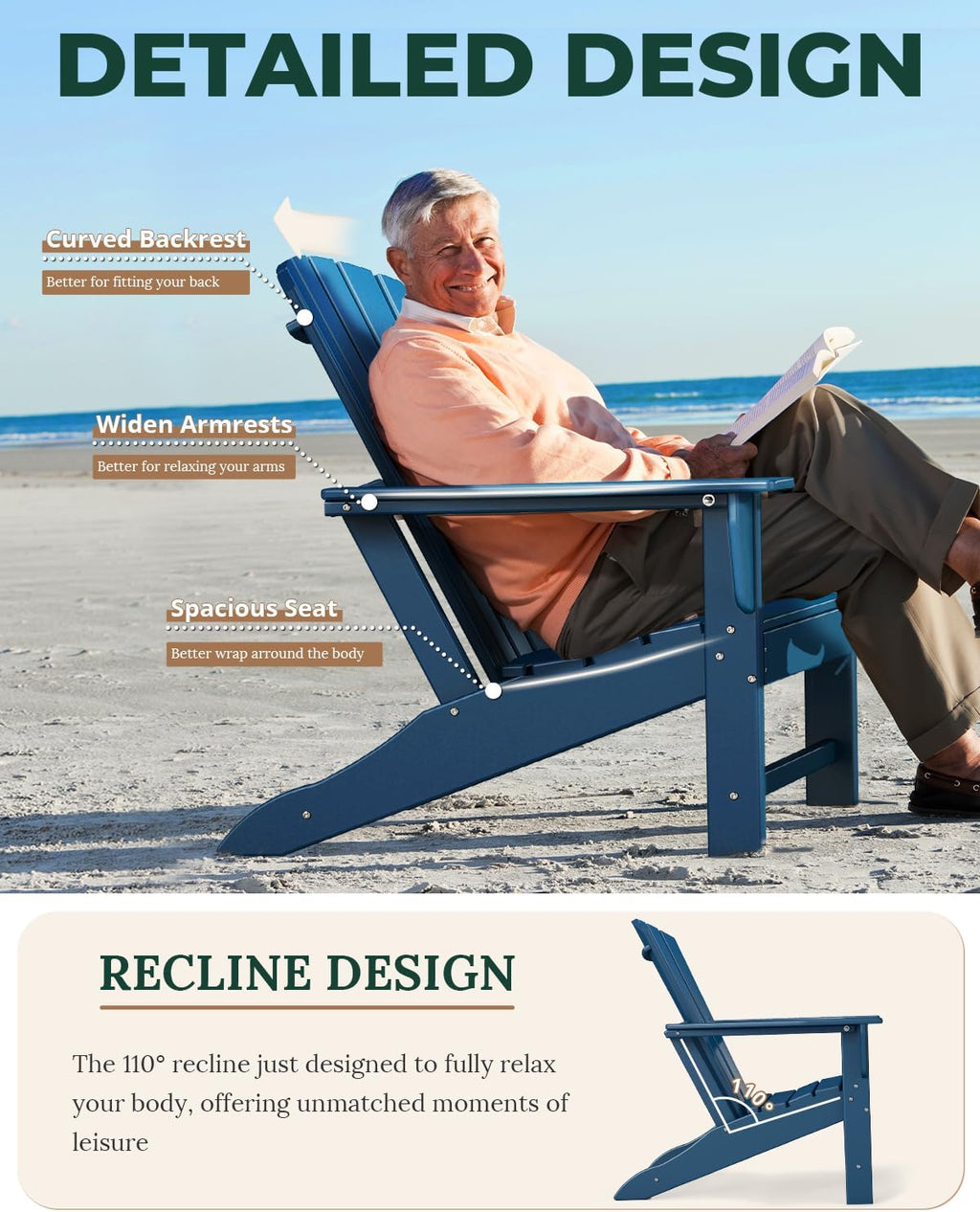 BRIOPAWS Oversized-Adirondack-Chairs-Set-of-4 | HDPE | All Weather | Blue