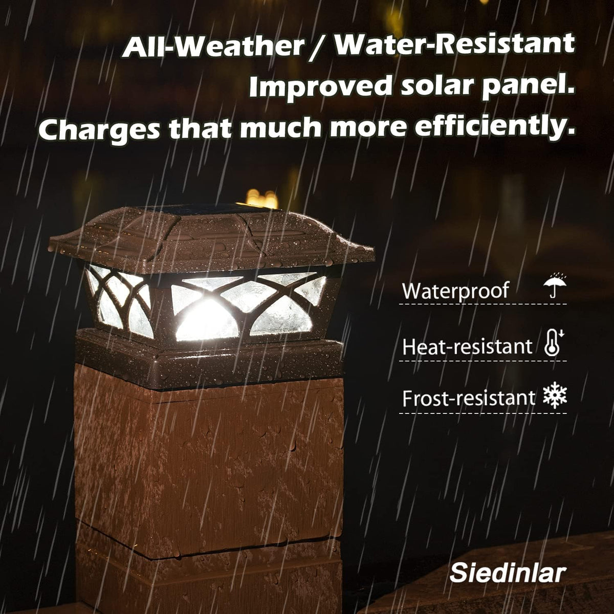 SIEDiNLAR Solar Post Cap Lights Outdoor Glass 2 Color Modes Brown (10 Pack)