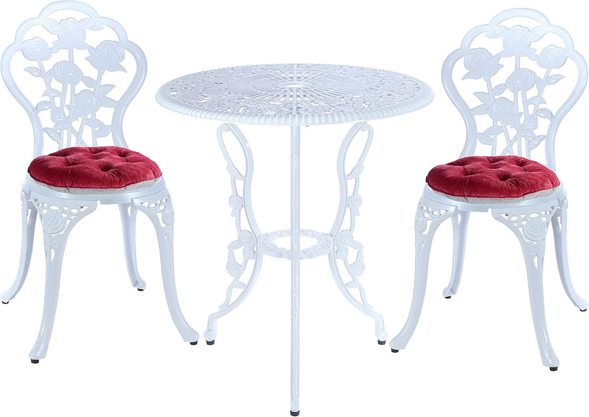 Mandolin White Rose Cast Aluminum 5 Piece Patio Dining Bistro Set