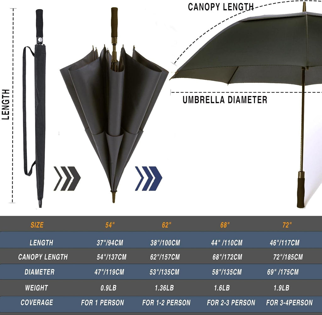 siepasa 62/68/72 inch large golf umbrella windproof waterproof, side view