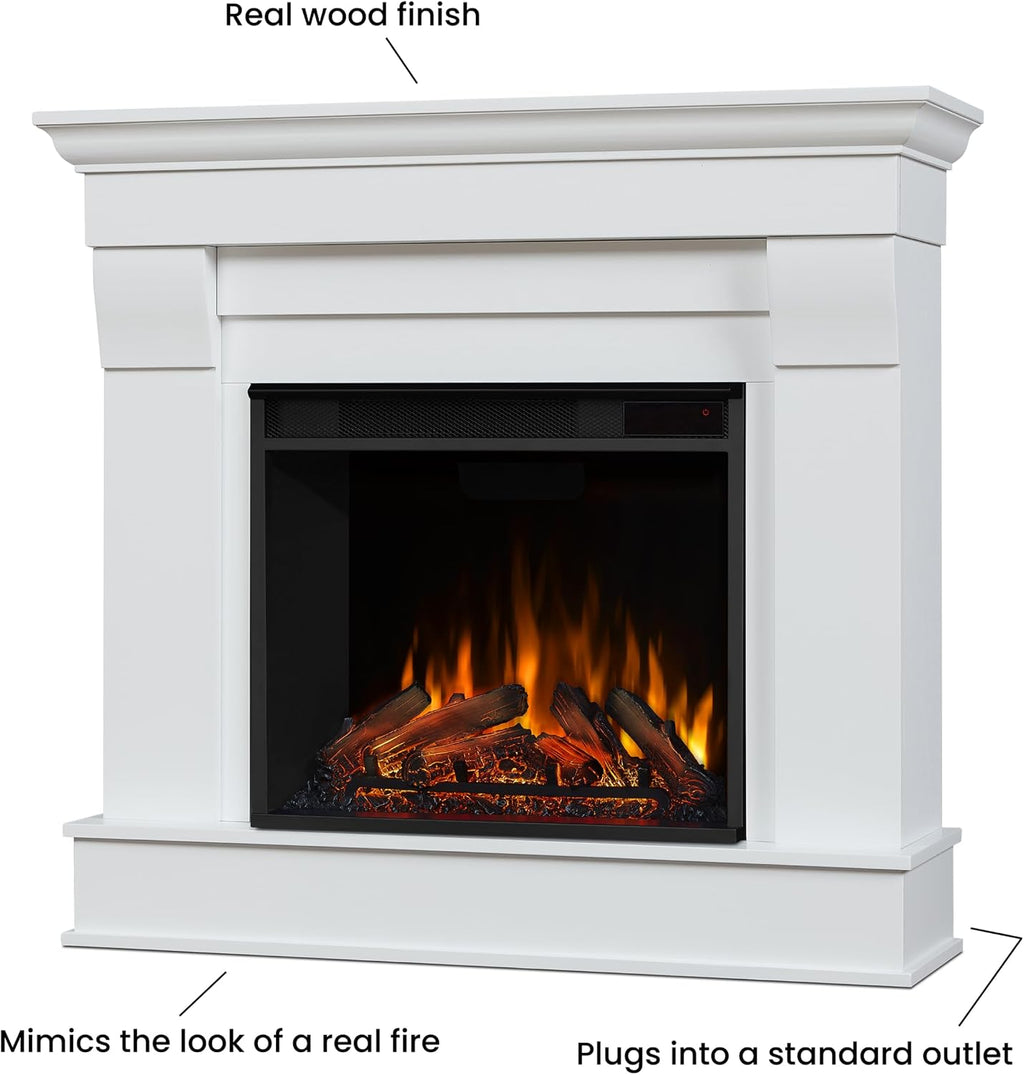 Real Flame Chateau 41” Electric Fireplace with Mantel for Living Room or Bedroom, Replaceable Fireplace Insert Heater, Realistic Log and Flame Effect, Remote Control, Timer