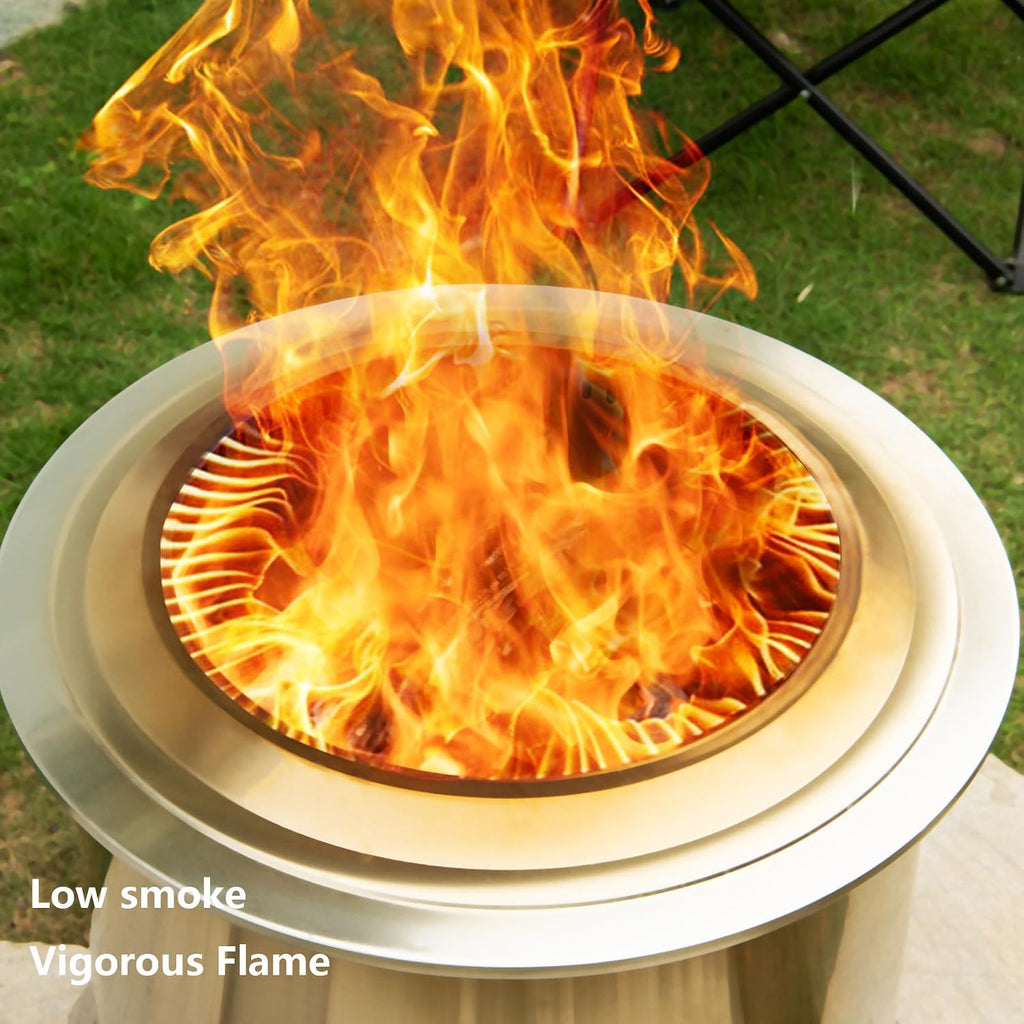 Verdeluxe 22 Inch Smokeless Fire Pit with Ash Pan Outdoor Stainless Steel