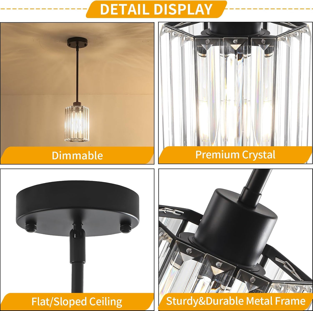 Black Pendant Lights Kitchen Island Modern Crystal Hanging Pendant Light