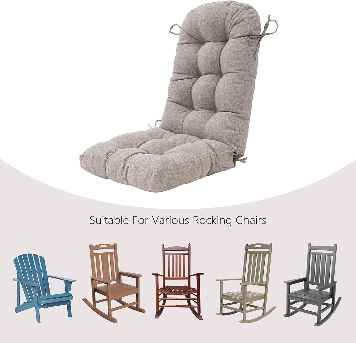 Outdoor Rocking Chair Cushion for Adirondack Chair, High Back Patio Outdoor Seat Chair Cushion 49x19in, Tan,Taupe