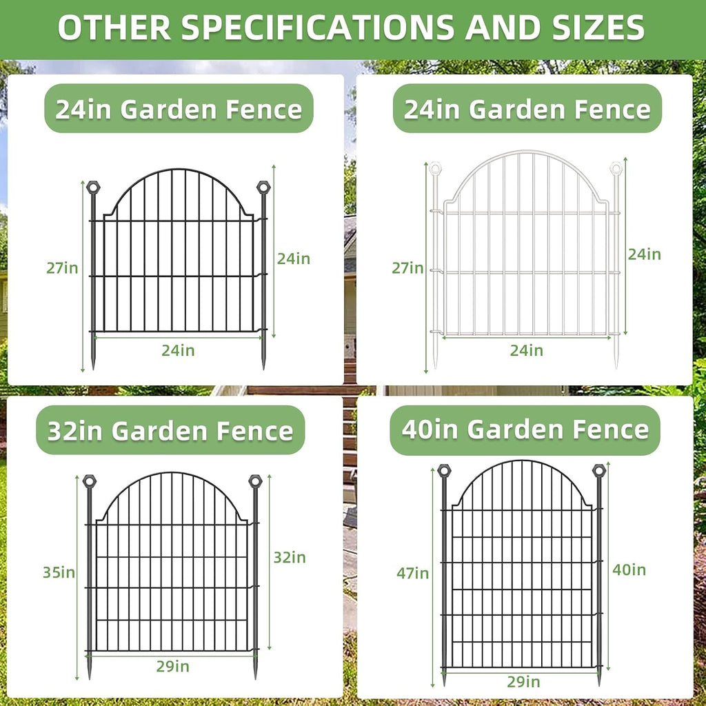 5 Panels No Dig Decorative Small Garden Fence with Gate, 24in (H) x10ft(L)
