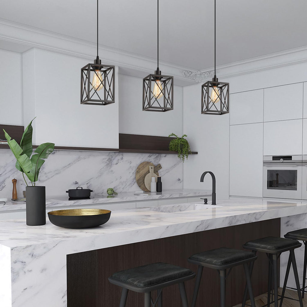 Black Pendant Lighting Modern Pendant Light, Adjustable Pendant Light Fixture,Pendant Lights Kitchen IslandLight (3 Pack Square Pendant Light)