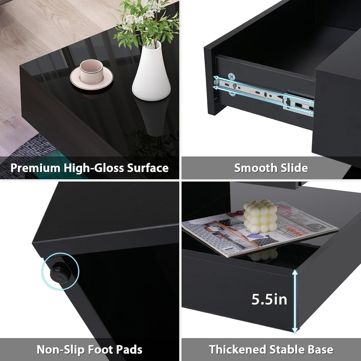 Verano Garden Modern High Gloss LED Coffee Table, 2-Tier Center Table