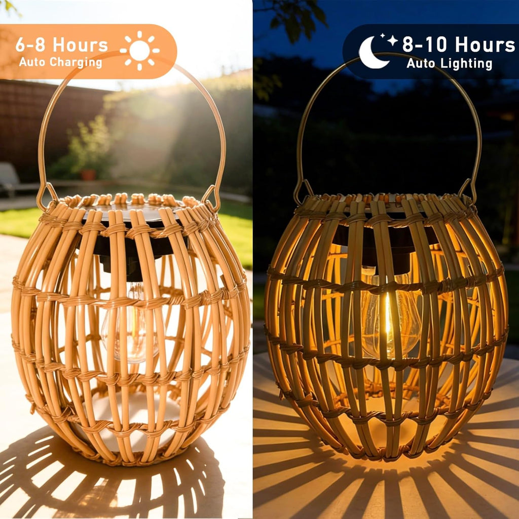 Solar Lanterns Outdoor Waterproof, Rattan Solar Outdoor Lanterns 2 Pack
