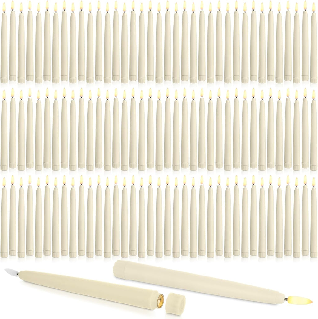 Baquler 100 Pcs Flameless Taper Candles LED Taper Candles Flickering Bulk