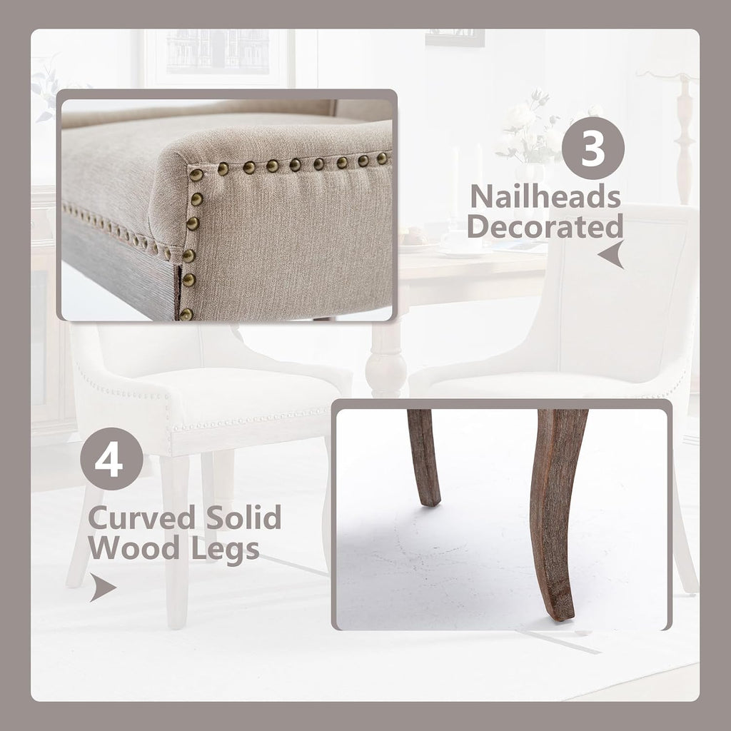 Beige Dining Chairs Set of 6, Fabric Upholstered Kitchen Chairs