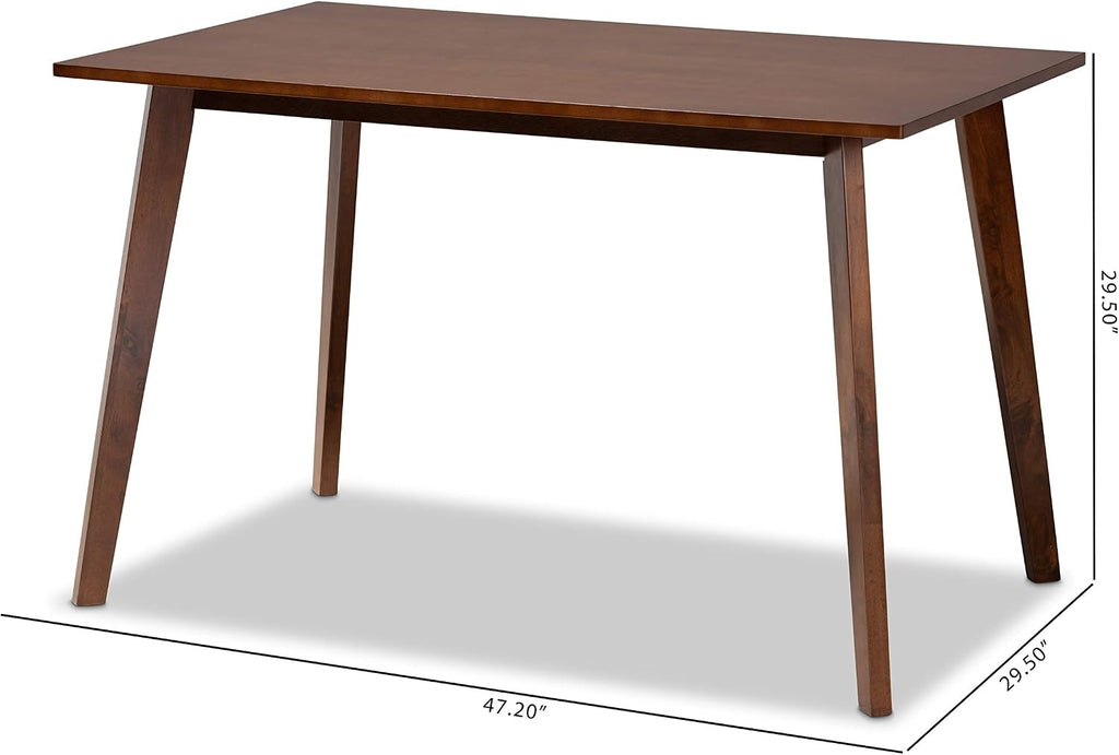 baxton studio dining tables, walnut, close-up detail