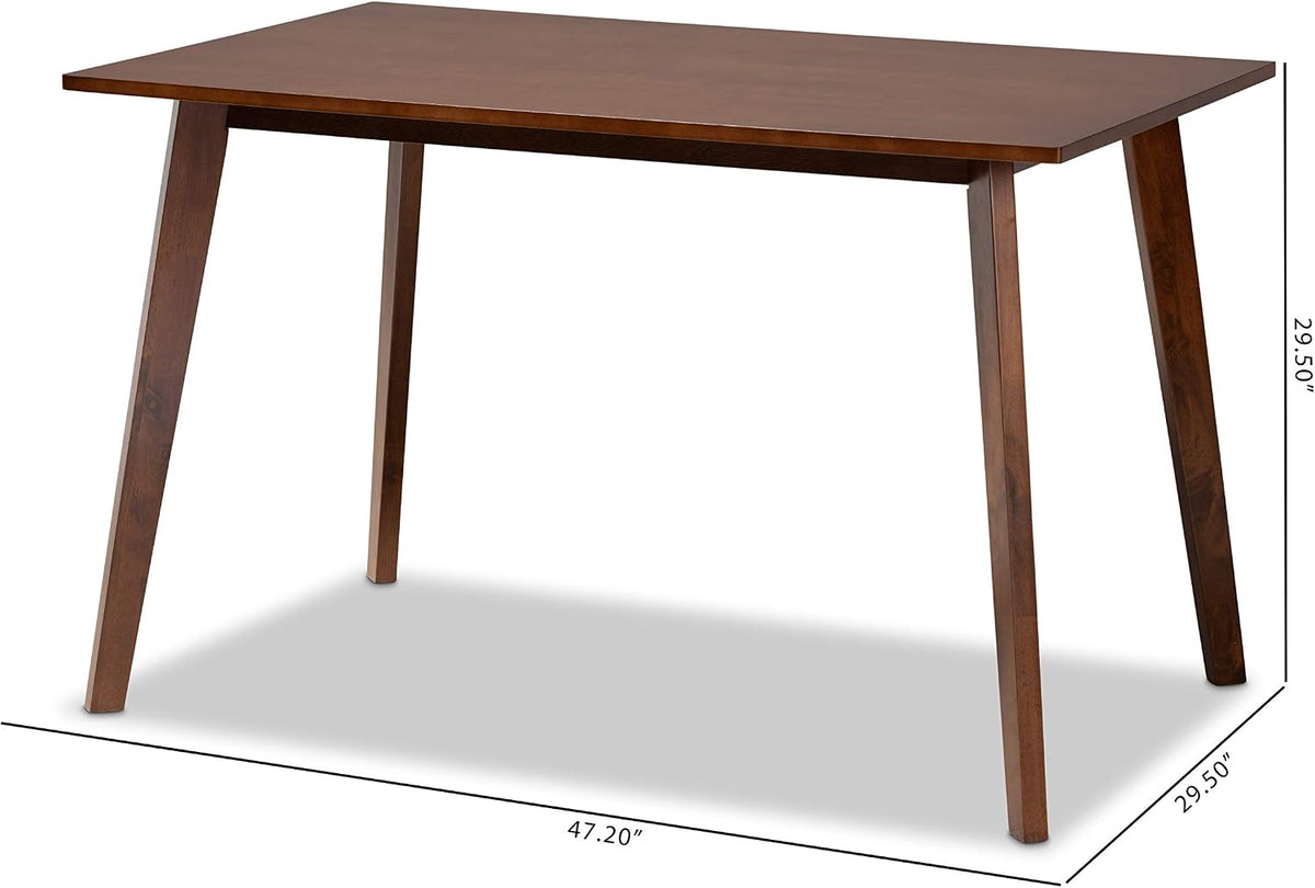 baxton studio dining tables, walnut, close-up detail