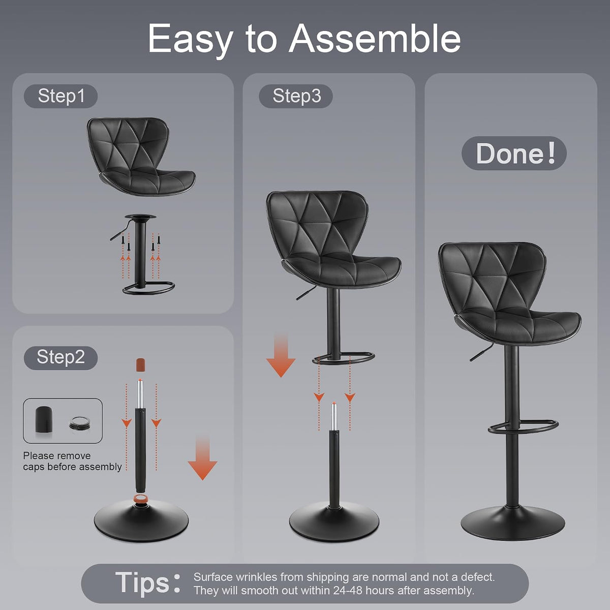 bar stools set of 2, modern swivel counter, package contents