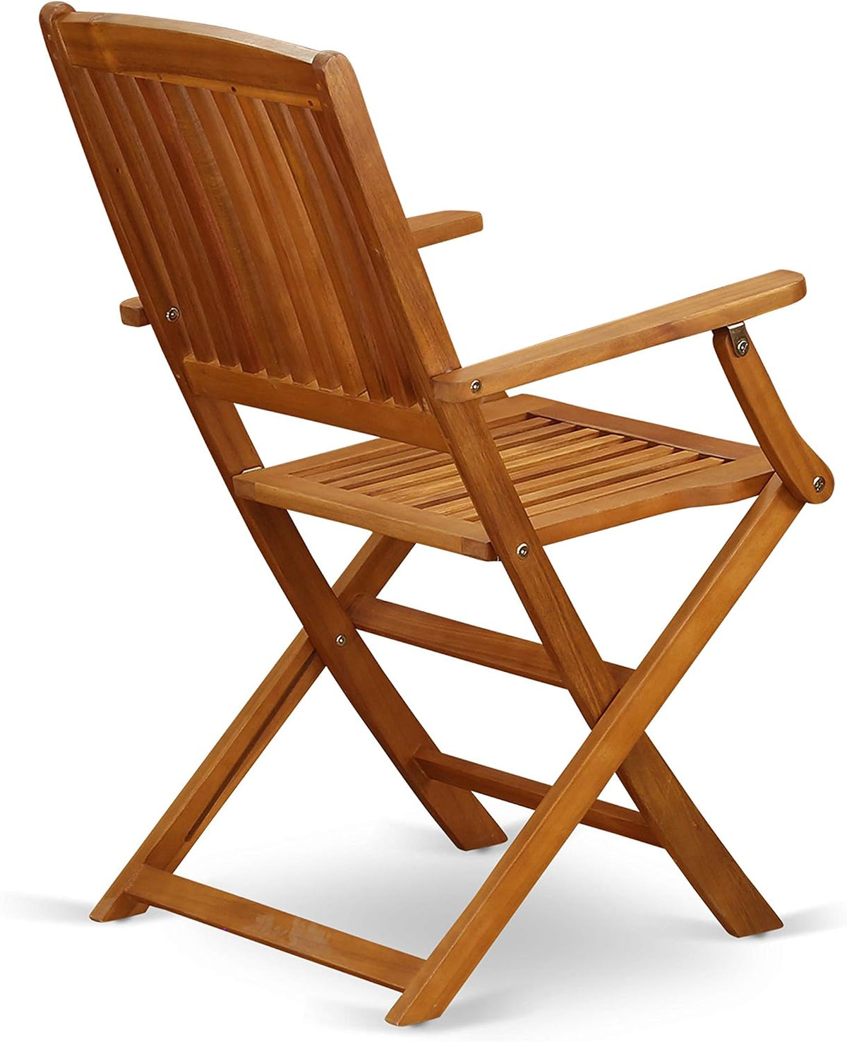 East West Furniture MNCM3CANA 3 Piece Folding Patio Bistro Sets Outdoor Set Contains a Round Acacia Wood Coffee Table and 2 Folding Arm Chairs, 30x30 Inch, Natural Oil