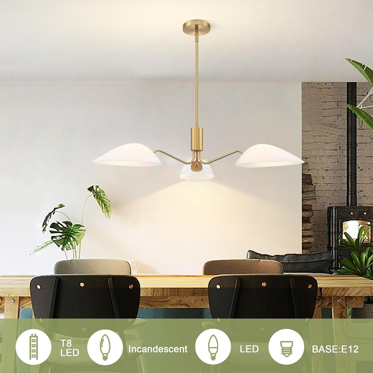 MEXO Modern Glass Chandeliers, Sputnik Chandelier Gold Pendant Lighting Fixture Glass Shade Ceiling Light for Dining Room Kitchen Island