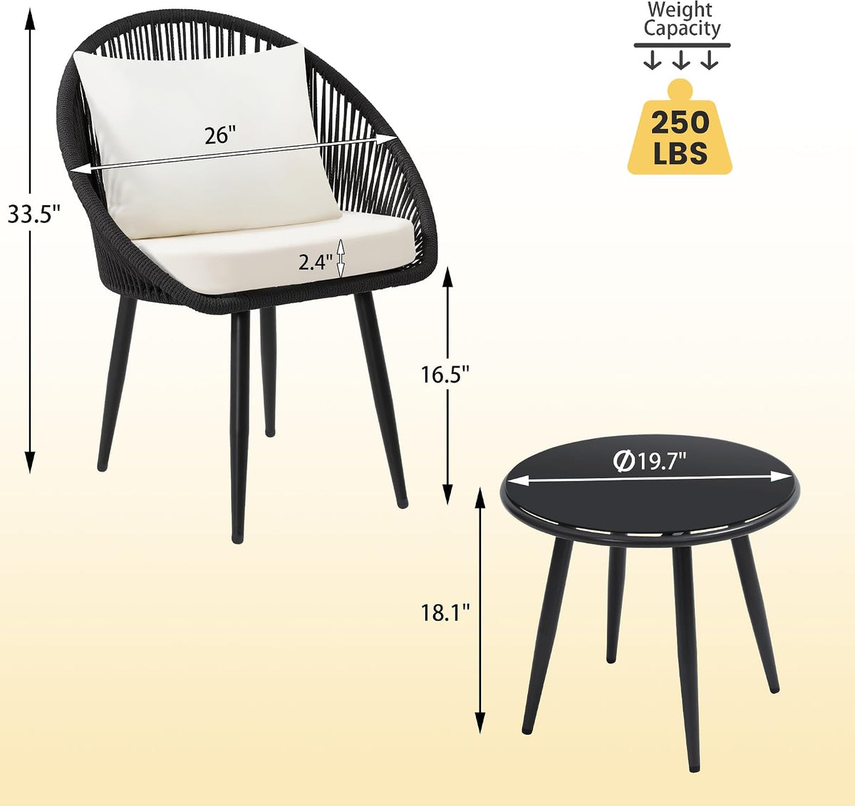 wildformers 3-piece bistro set, woven rope chair with, package contents