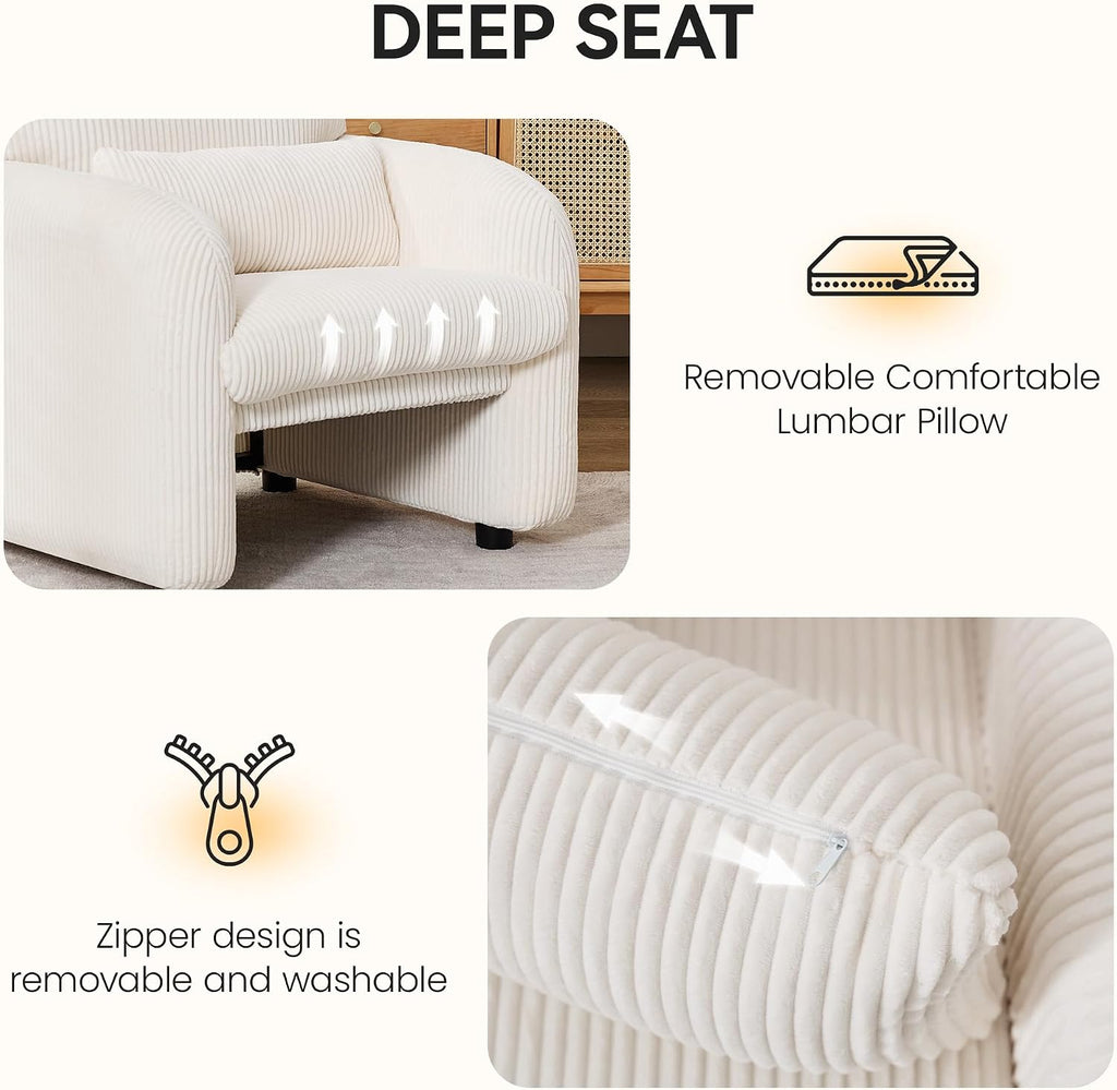 Modern Accent Chair, Comfy Upholstered Corduroy Armchair, Stylish Lounge Reading Chair for Living Room, Bedroom, Beige
