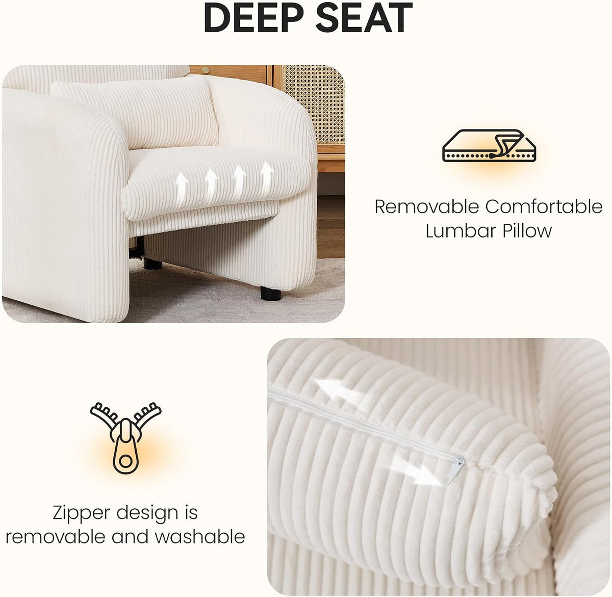 Modern Accent Chair, Comfy Upholstered Corduroy Armchair, Stylish Lounge Reading Chair for Living Room, Bedroom, Beige