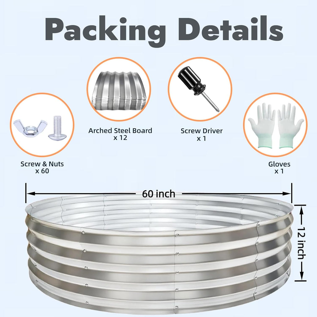 60 Inch Large Round Fire Pit Ring, Galvanized Steel Outdoor Bonfire Ring for Backyard & Camping, Sturdy, Rust-Proof & Easy to Install (5×5×1 FT)