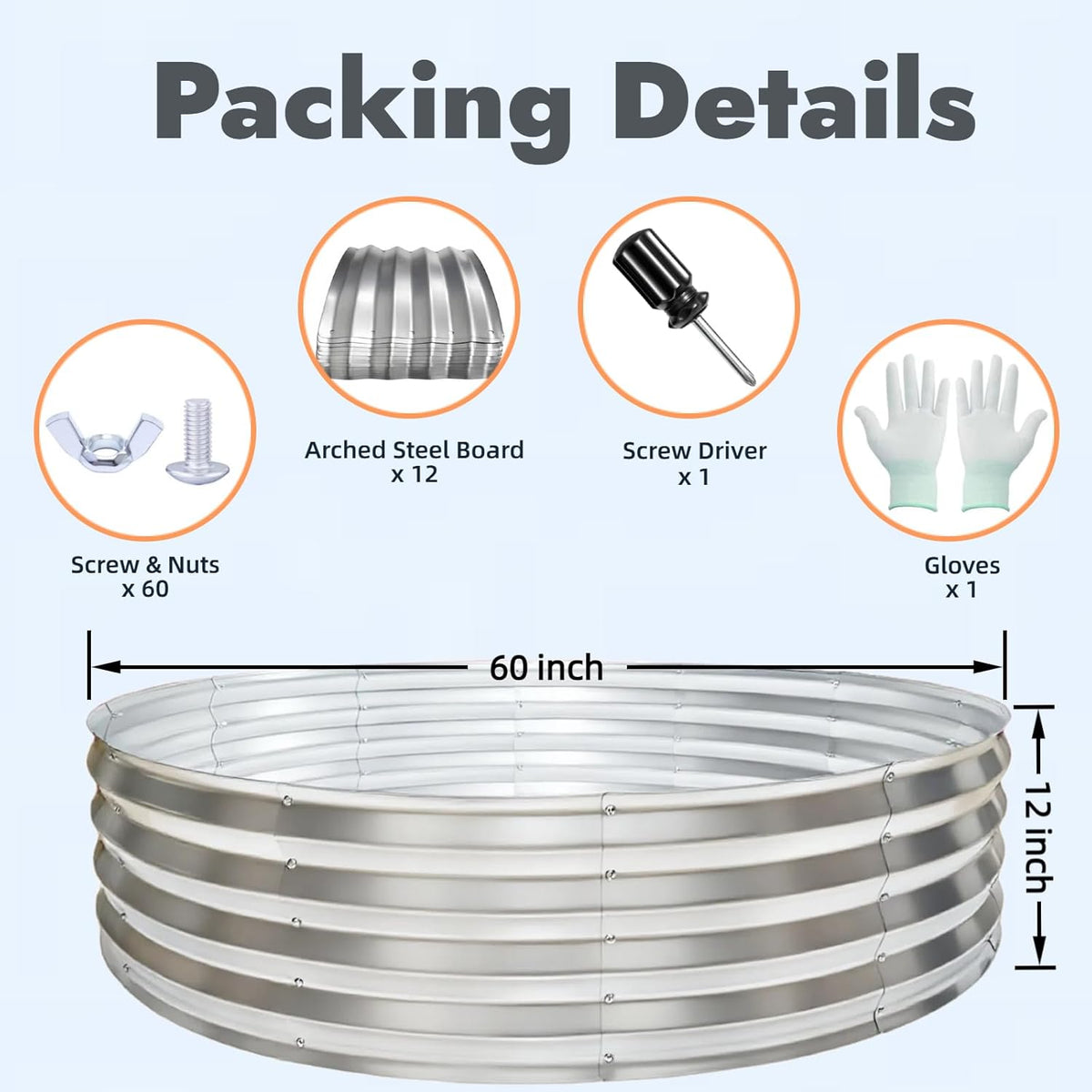 60 Inch Large Round Fire Pit Ring, Galvanized Steel Outdoor Bonfire Ring for Backyard & Camping, Sturdy, Rust-Proof & Easy to Install (5×5×1 FT)