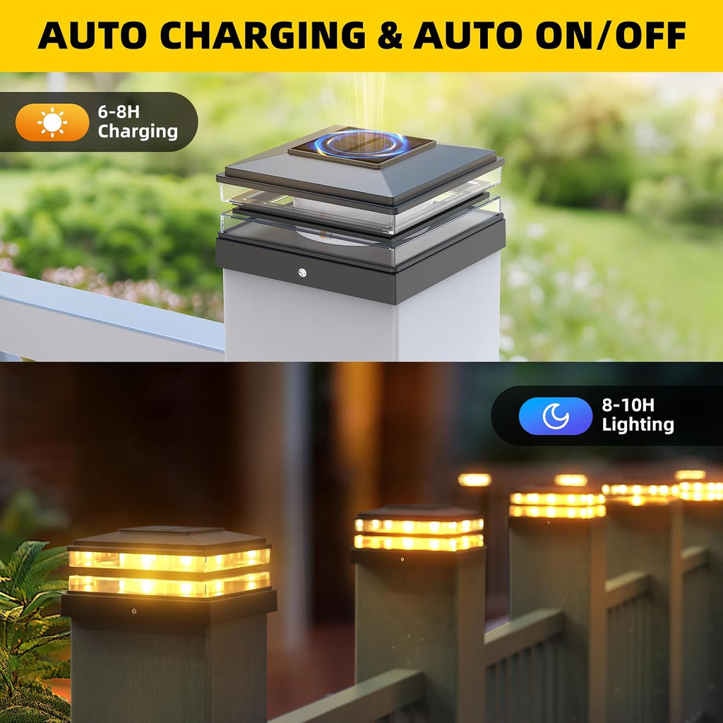 12 Pack Solar Post Cap Lights Outdoor Waterproof, Warm & Cool White, Black