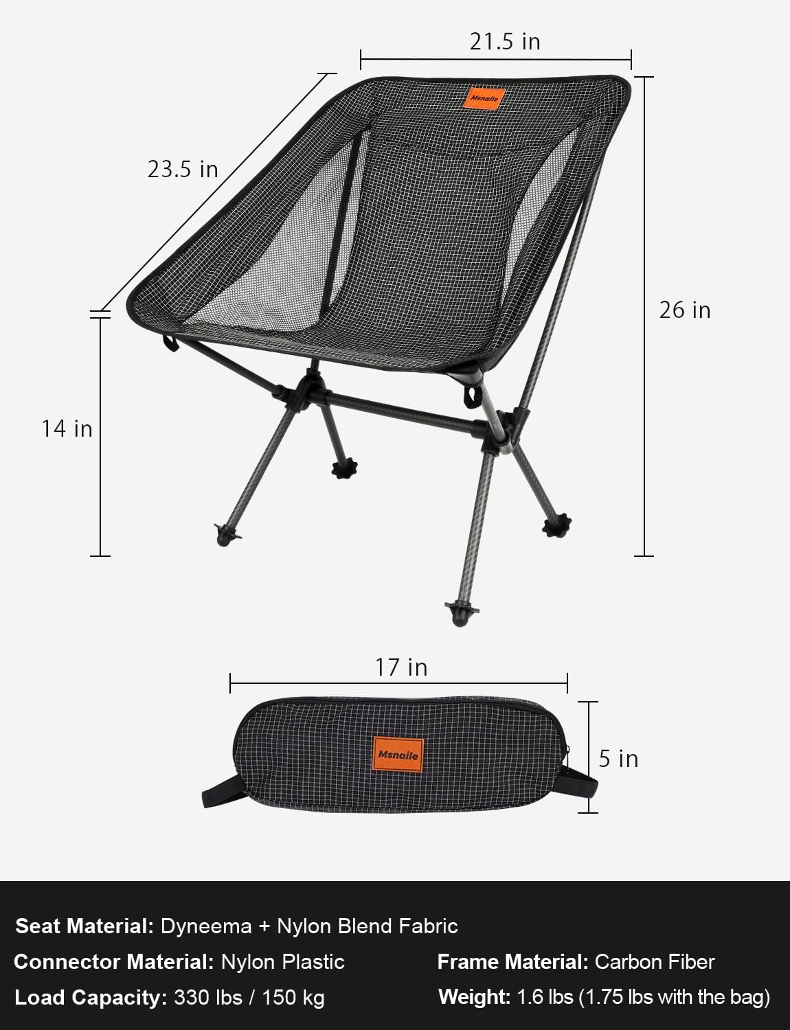 Camping Chair Carbon Fiber 1.6 lbs Ultralight Backpacking,Hiking