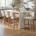 Farmhouse Bar Stools Set of 4, 26" Counter Height Barstools, Linen Upholstered Barstools with Open Back for Kitchen Island/Breakfast Bar/Home Pub, Beige