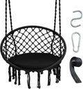 Giantex Hammock Chair Macrame Swing with Cushion & Hardware Kit, Black