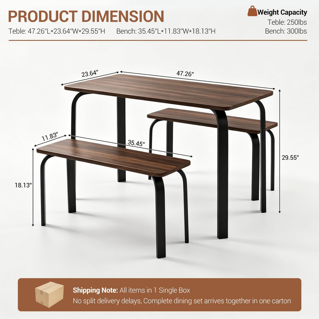 47" Dining Table Set for 4, Small Rectangle Kitchen Table Set with 2 Bench