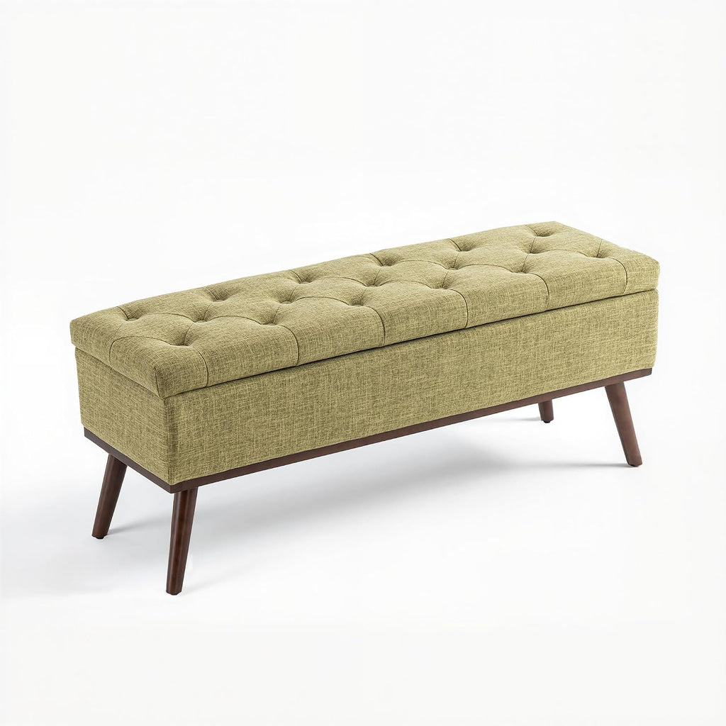 45.5" Olive Green Mid Century Modern Storage Bench for Bedroom, Linen