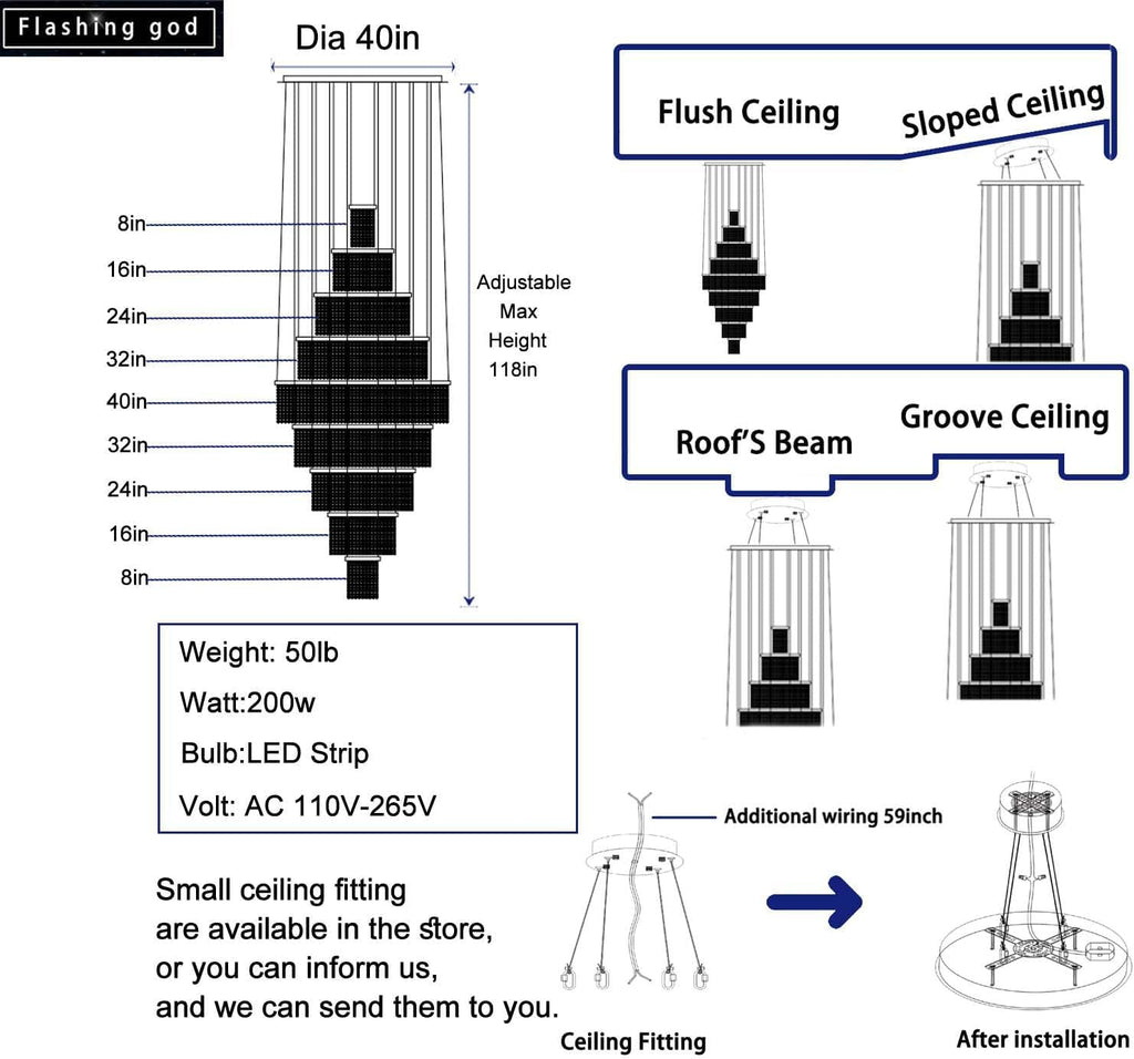 Flashing God H120'' Large 9-Tier Crystal Chandelier for High Ceiling Modern K9 Crystal Raindrop Chandeliers Lighting Staircase Chandelier Lighting Foyer Villa LED Dimmable 2700-6000K