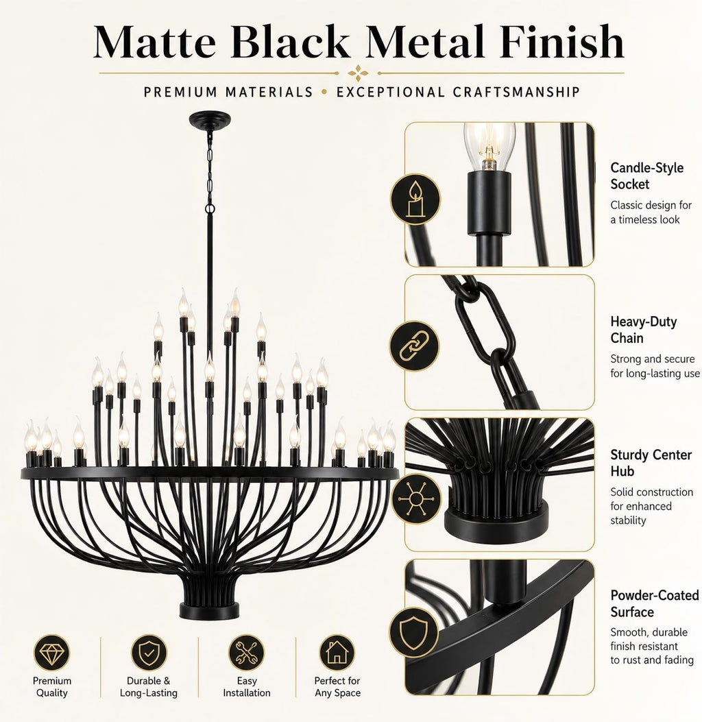 large black wagon wheel chandelier 48-light 47.2" for, view 9