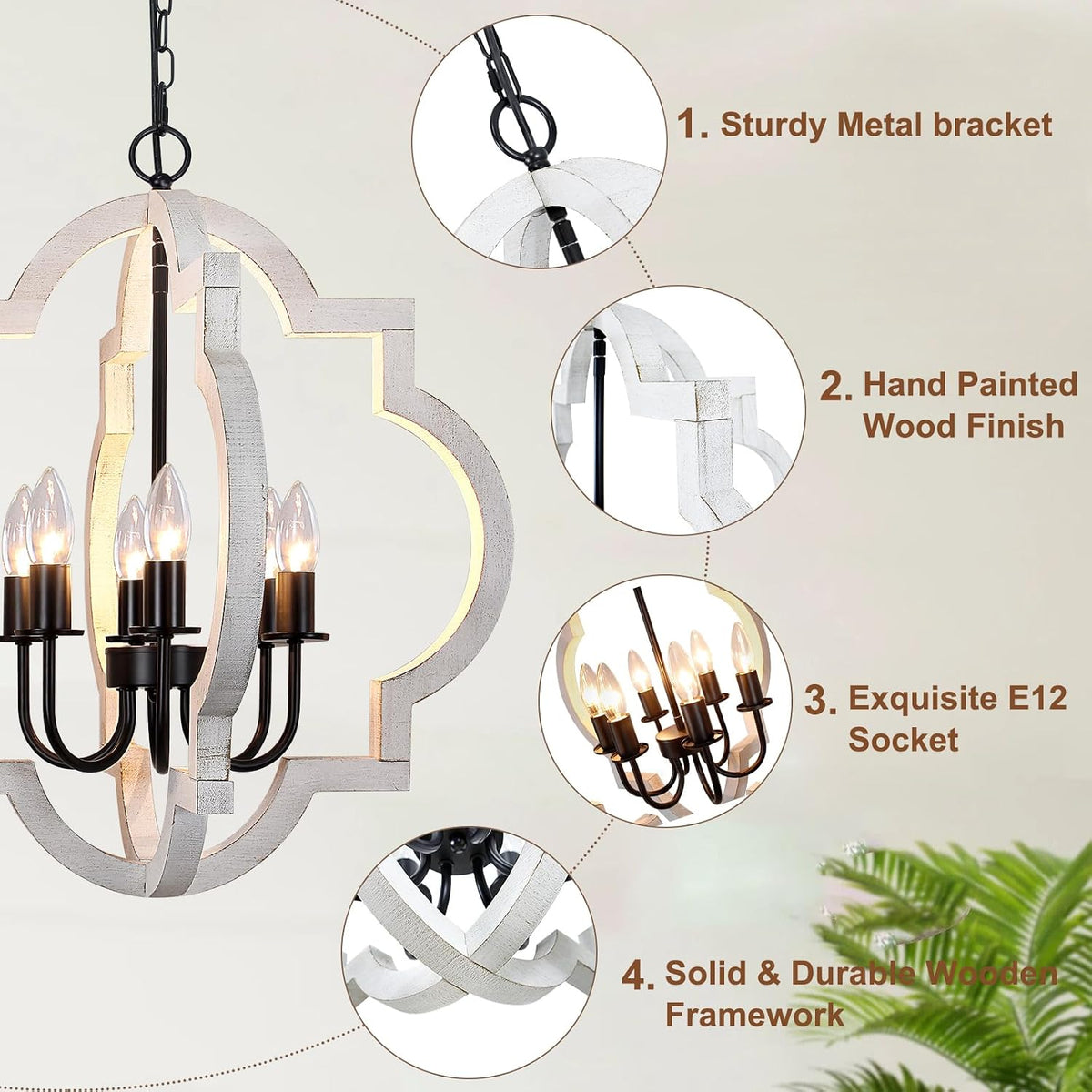 21.65'' farmhouse chandelier, 6 light rustic dining room showing dimensions