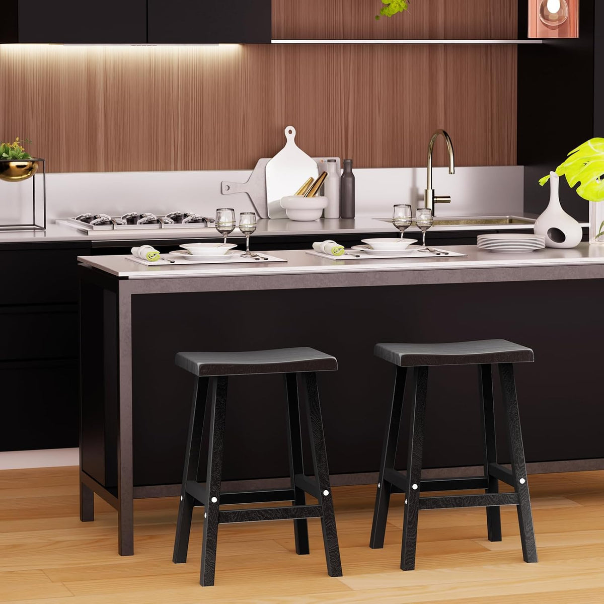 PatioZen Bar Stools, 29'', Black, Set of 2