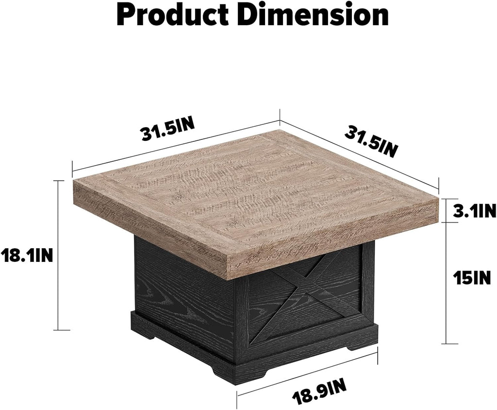Lareth 31.5 in Rustic Coffee Table for Living Room with X-Design, Square