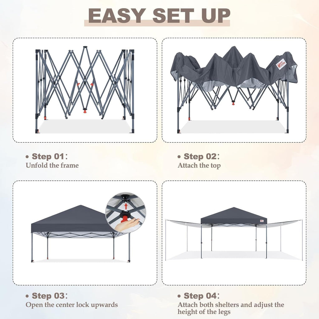 MASTERCANOPY 10x10 Pop Up Canopy Tent with 2 Shelters，230 Sq ft Drak Grey