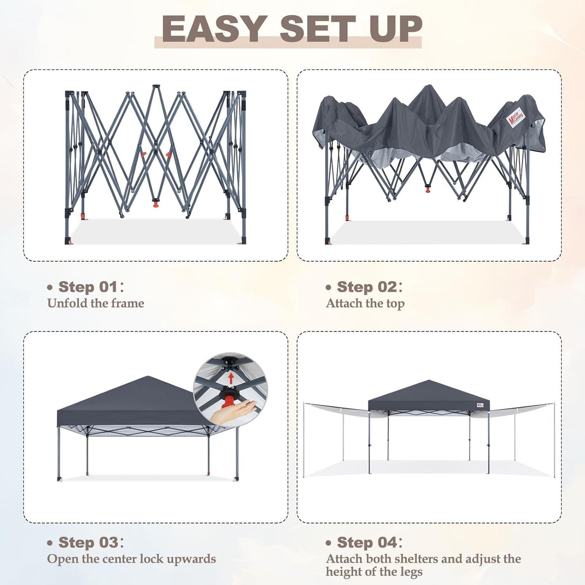 MASTERCANOPY 10x10 Pop Up Canopy Tent with 2 Shelters，230 Sq ft Drak Grey