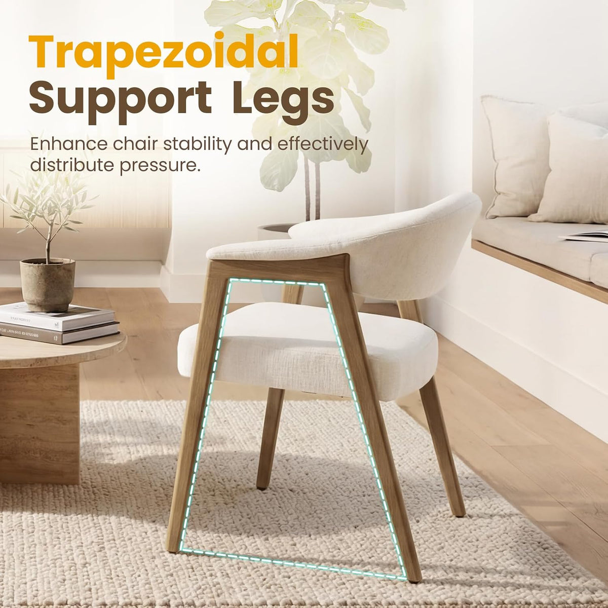 CIMOTA Upholstered Dining Chairs with Arms Set of 6, Mid Century Modern Kitchen & Dining Room Chairs, Comfortable Curved Backrest & Trapezoid Solid Wood Legs, Linen Beige