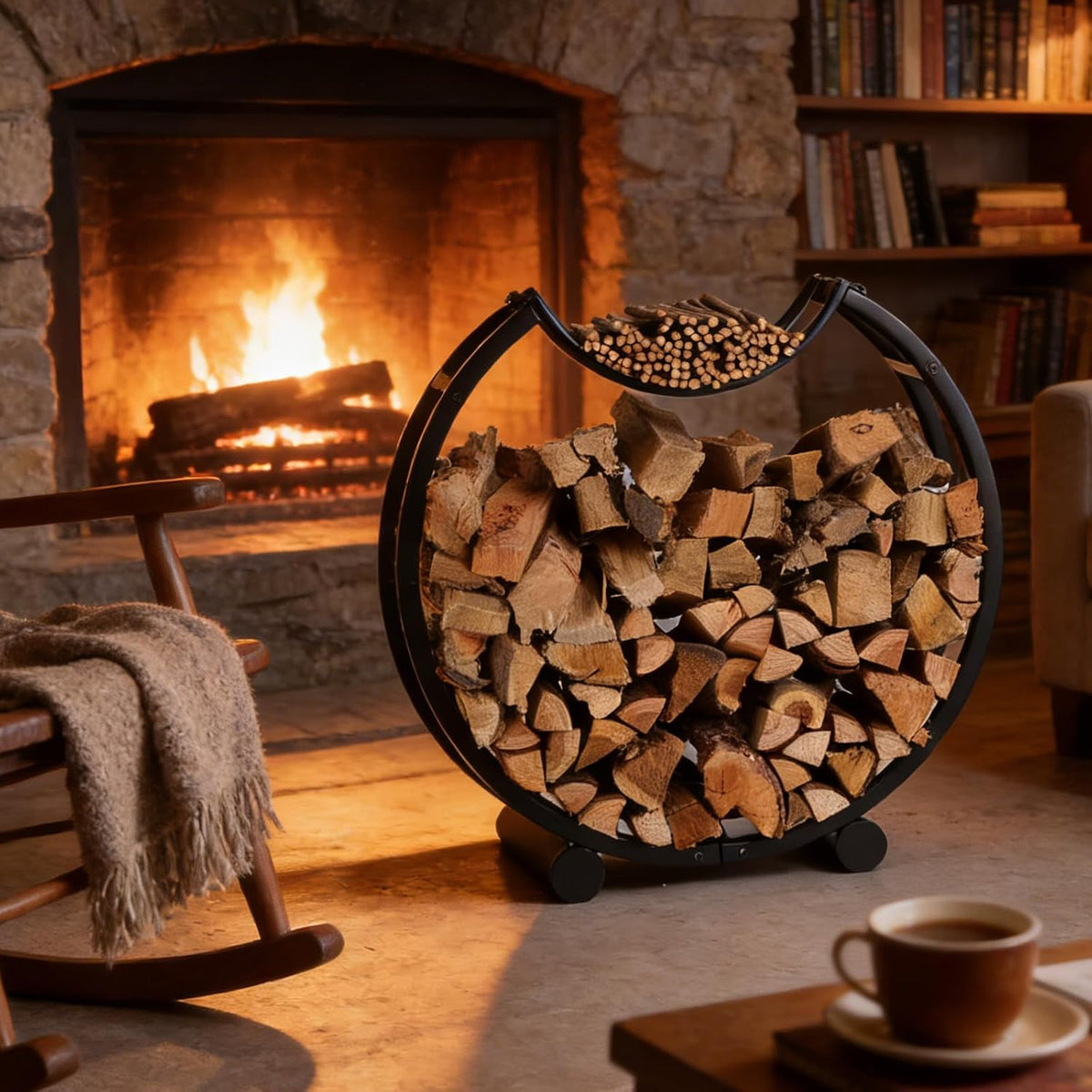 Yohsnor 23in Indoor Firewood Rack,Metal Firewood Holder for Fireplace