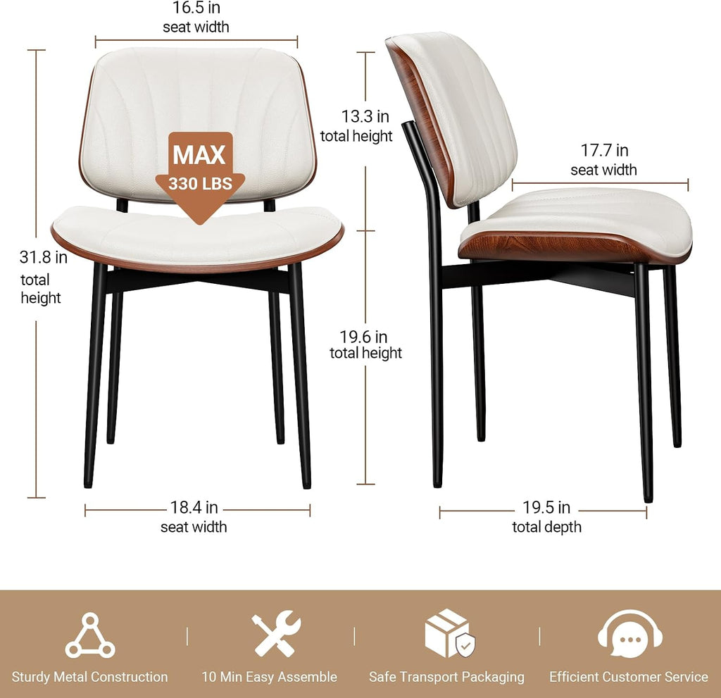 REONEY Dining Chairs Set of 6, Mid-Century Modern Kitchen Chairs, Off-White