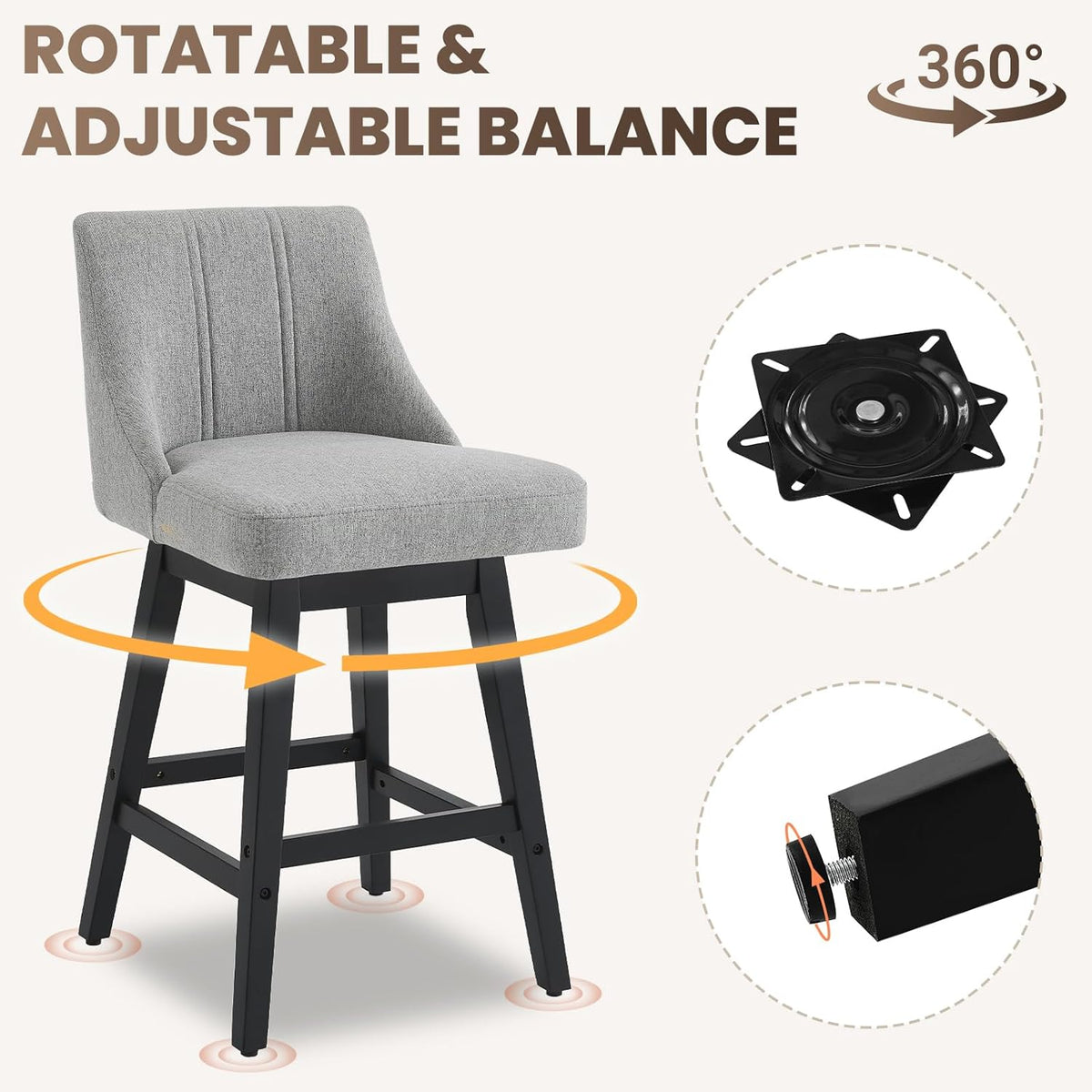 kinmars Kitchen Island Swivel Bar Stools Set of 2, 27", Dark Gray